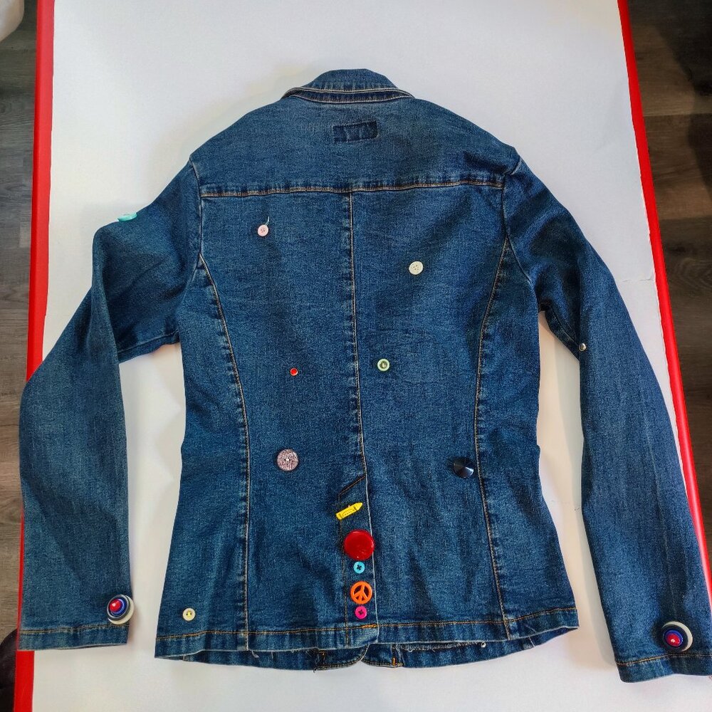 Industry Supply Co. jean jacket handmade decorated blue women's size L/31 - Picture 3 of 13